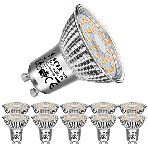 EACLL Gu10 Led Warmweiss 6W Leuchtmittel 2700K 575 Lumen Glühbirnen Äquivalent 75W Par16 Halogen lampen. kein Strobe, Lichtwinkel 120 Grad Warmweiß Licht Tageslichtweiß Birnen, 10 Pack