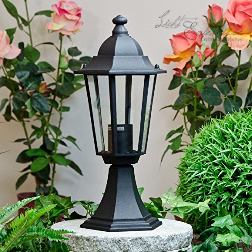 Laterne Sockellampe Außen Schwarz wetterfest H:38cm E27 Aluminium Wegeleuchte Garten Terrasse Haus